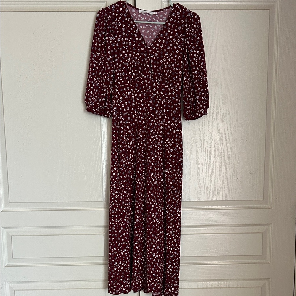 All in Favor Burgundy Floral V-Neck Maxi Dress